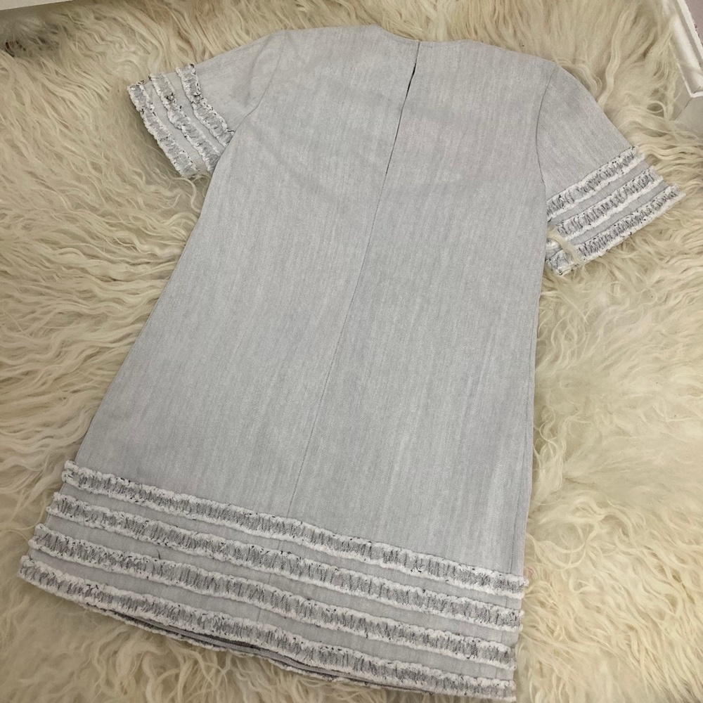 CINQ A SEPT Ashton Crewneck Short-Sleeve Cotton Shift Dress w/ Frayed Trim - Picture 10 of 12